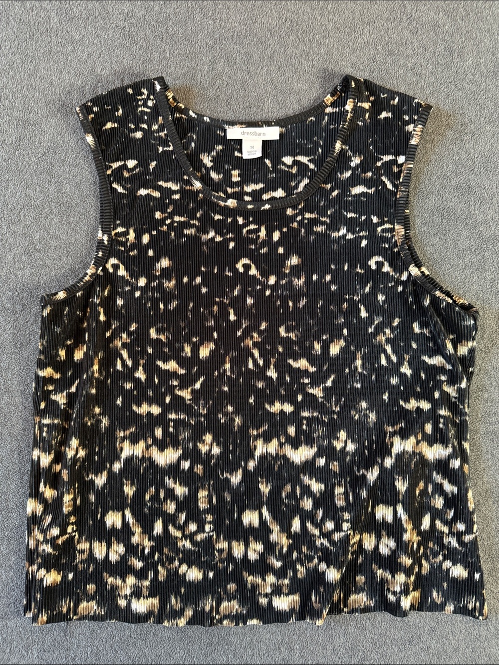 dressbarn Black and Cream Patterned Ribbed Tank